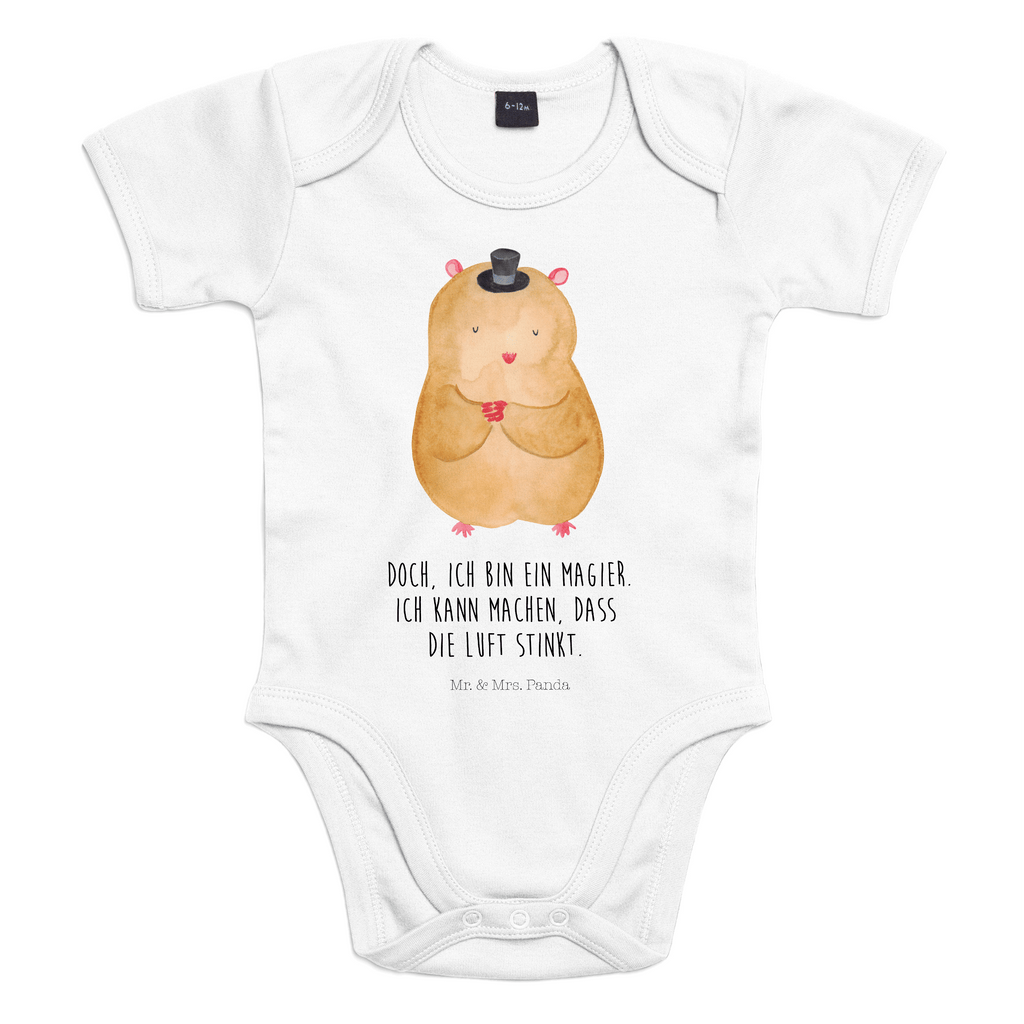 Organic Baby Body Hamster mit Hut Babykleidung, Babystrampler, Strampler, Wickelbody, Baby Erstausstattung, Junge, Mädchen, Tiermotive, Gute Laune, lustige Sprüche, Tiere, Hamster, Hut, Magier, Zylinder, Zwerghamster, Zauberer, Houdini