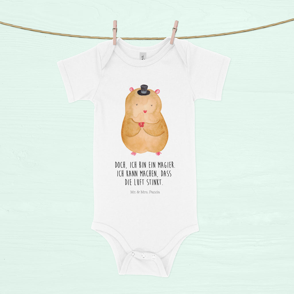 Organic Baby Body Hamster mit Hut Babykleidung, Babystrampler, Strampler, Wickelbody, Baby Erstausstattung, Junge, Mädchen, Tiermotive, Gute Laune, lustige Sprüche, Tiere, Hamster, Hut, Magier, Zylinder, Zwerghamster, Zauberer, Houdini