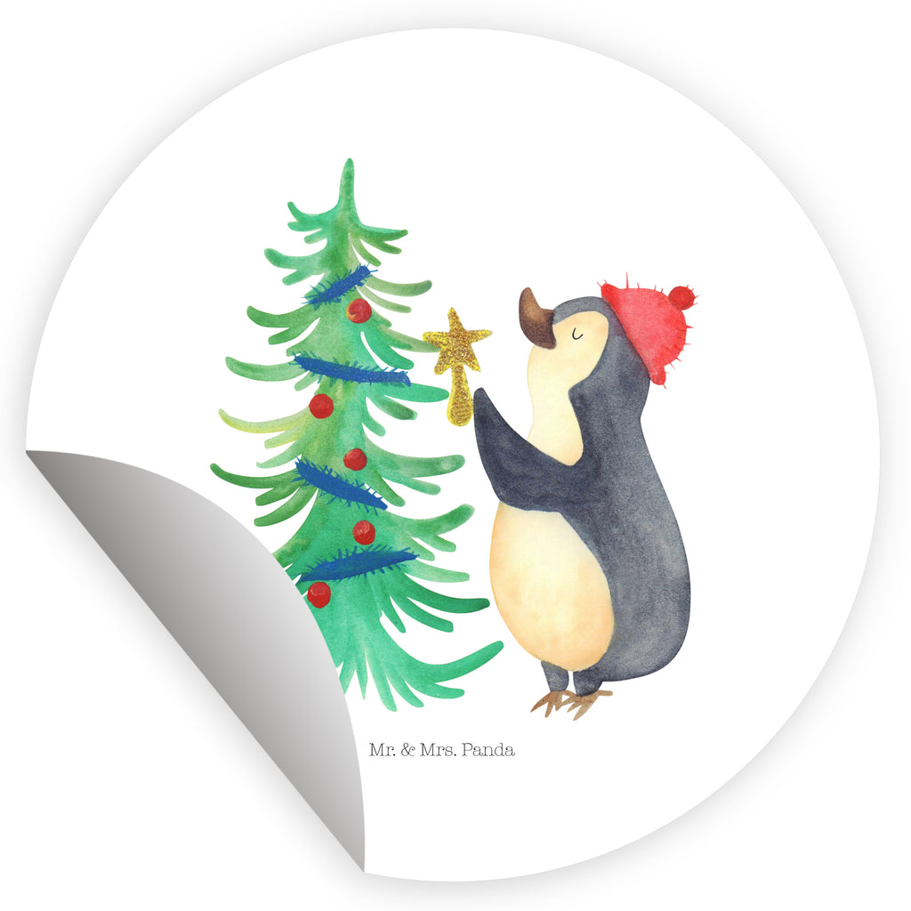 40mm Rund Aufkleber Pinguin Weihnachtsbaum Sticker, Aufkleber, Etikett, Winter, Weihnachten, Weihnachtsdeko, Nikolaus, Advent, Heiligabend, Wintermotiv, Pinguin