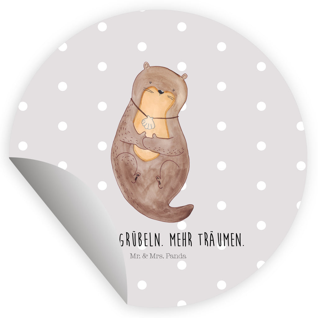 40mm Rund Aufkleber Otter mit Muschelmedaillon Sticker, Aufkleber, Etikett, Otter, Fischotter, Seeotter, Otterliebe, grübeln, träumen, Motivation, Tagträumen, Büro