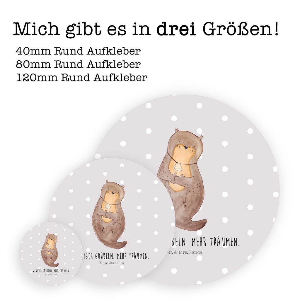 40mm Rund Aufkleber Otter mit Muschelmedaillon Sticker, Aufkleber, Etikett, Otter, Fischotter, Seeotter, Otterliebe, grübeln, träumen, Motivation, Tagträumen, Büro
