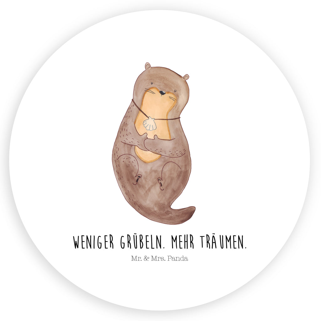 40mm Rund Aufkleber Otter mit Muschelmedaillon Sticker, Aufkleber, Etikett, Otter, Fischotter, Seeotter, Otterliebe, grübeln, träumen, Motivation, Tagträumen, Büro