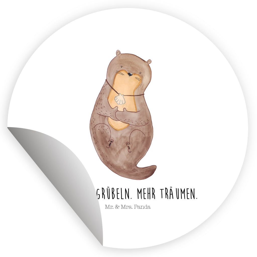 40mm Rund Aufkleber Otter mit Muschelmedaillon Sticker, Aufkleber, Etikett, Otter, Fischotter, Seeotter, Otterliebe, grübeln, träumen, Motivation, Tagträumen, Büro