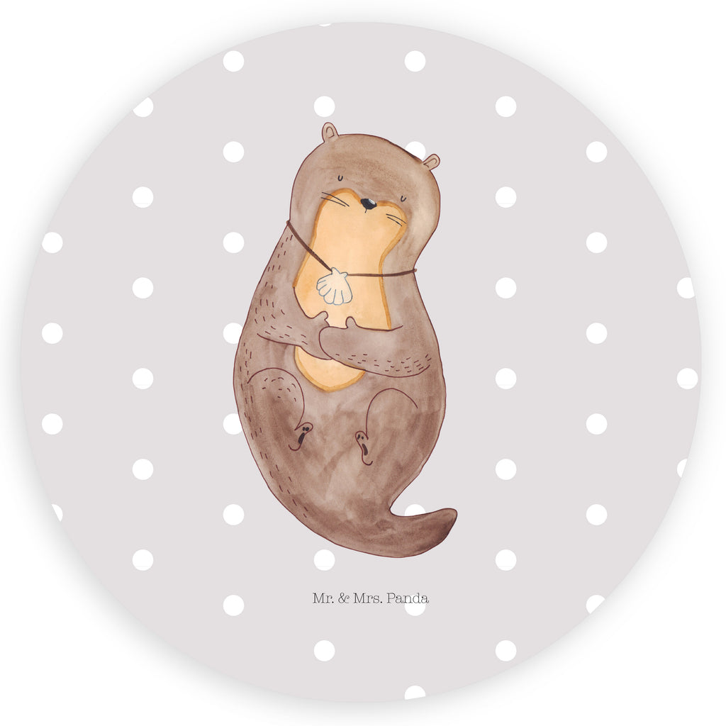 40mm Rund Aufkleber Otter mit Muschelmedaillon Sticker, Aufkleber, Etikett, Otter, Fischotter, Seeotter, Otterliebe, grübeln, träumen, Motivation, Tagträumen, Büro