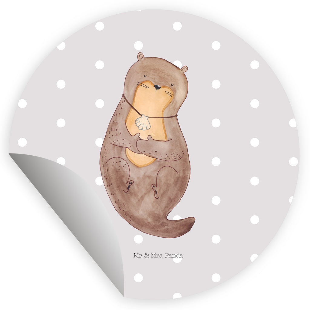 40mm Rund Aufkleber Otter mit Muschelmedaillon Sticker, Aufkleber, Etikett, Otter, Fischotter, Seeotter, Otterliebe, grübeln, träumen, Motivation, Tagträumen, Büro