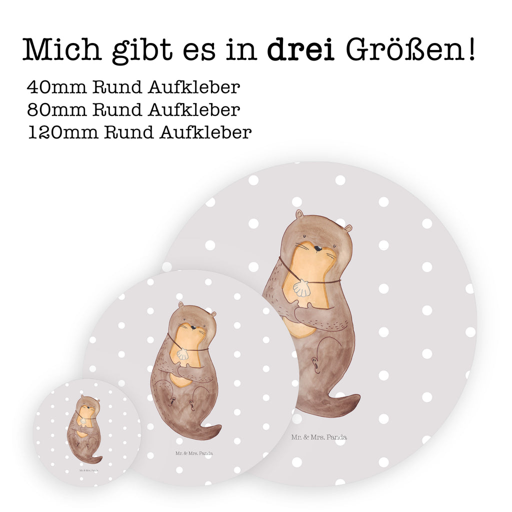 40mm Rund Aufkleber Otter mit Muschelmedaillon Sticker, Aufkleber, Etikett, Otter, Fischotter, Seeotter, Otterliebe, grübeln, träumen, Motivation, Tagträumen, Büro