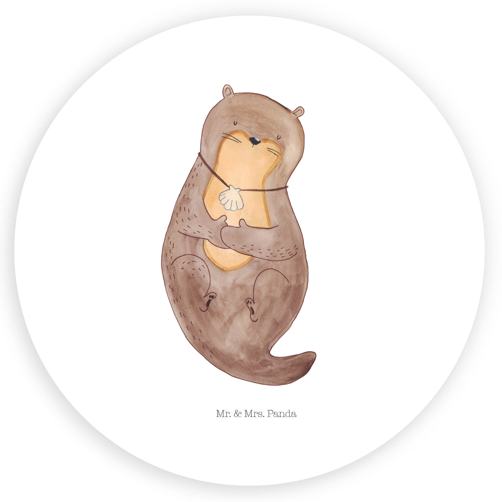 40mm Rund Aufkleber Otter mit Muschelmedaillon Sticker, Aufkleber, Etikett, Otter, Fischotter, Seeotter, Otterliebe, grübeln, träumen, Motivation, Tagträumen, Büro