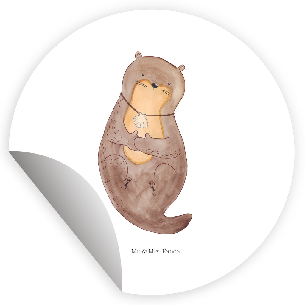 40mm Rund Aufkleber Otter mit Muschelmedaillon Sticker, Aufkleber, Etikett, Otter, Fischotter, Seeotter, Otterliebe, grübeln, träumen, Motivation, Tagträumen, Büro