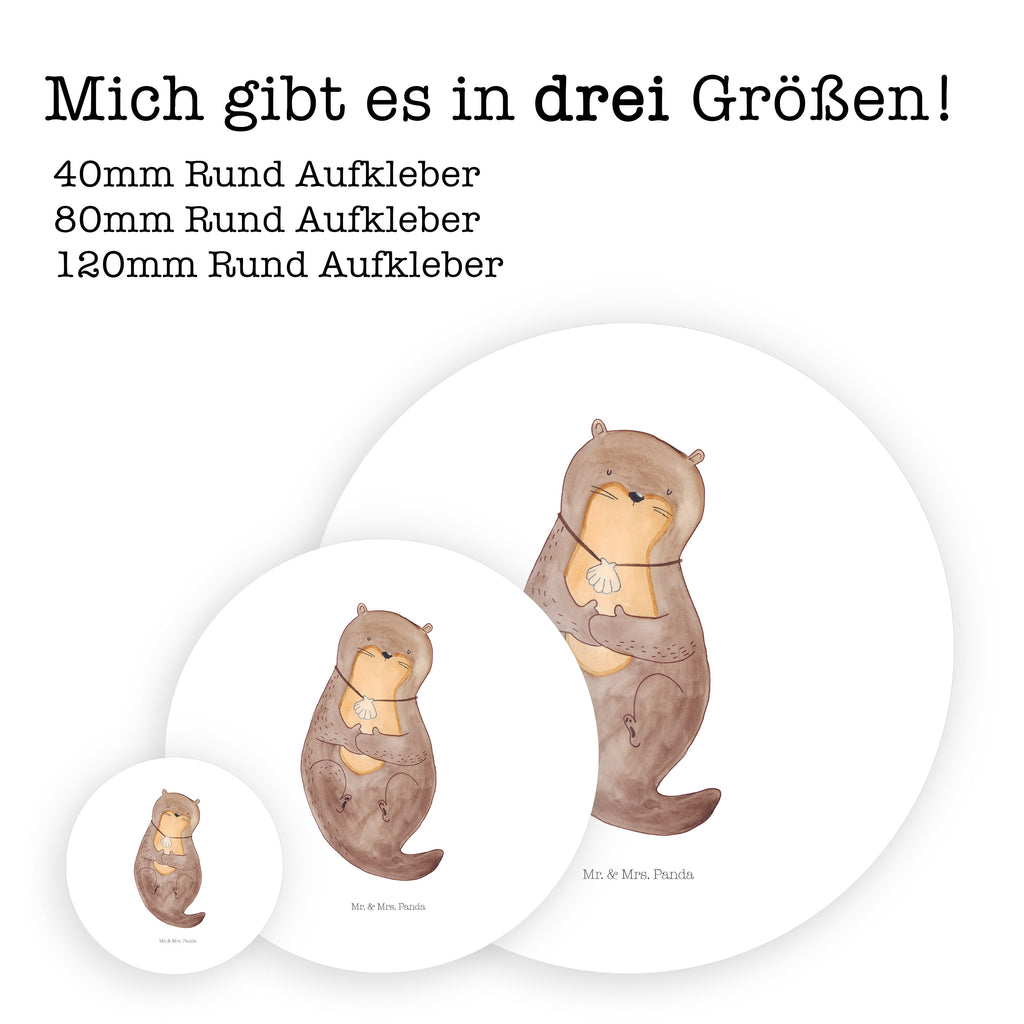 40mm Rund Aufkleber Otter mit Muschelmedaillon Sticker, Aufkleber, Etikett, Otter, Fischotter, Seeotter, Otterliebe, grübeln, träumen, Motivation, Tagträumen, Büro