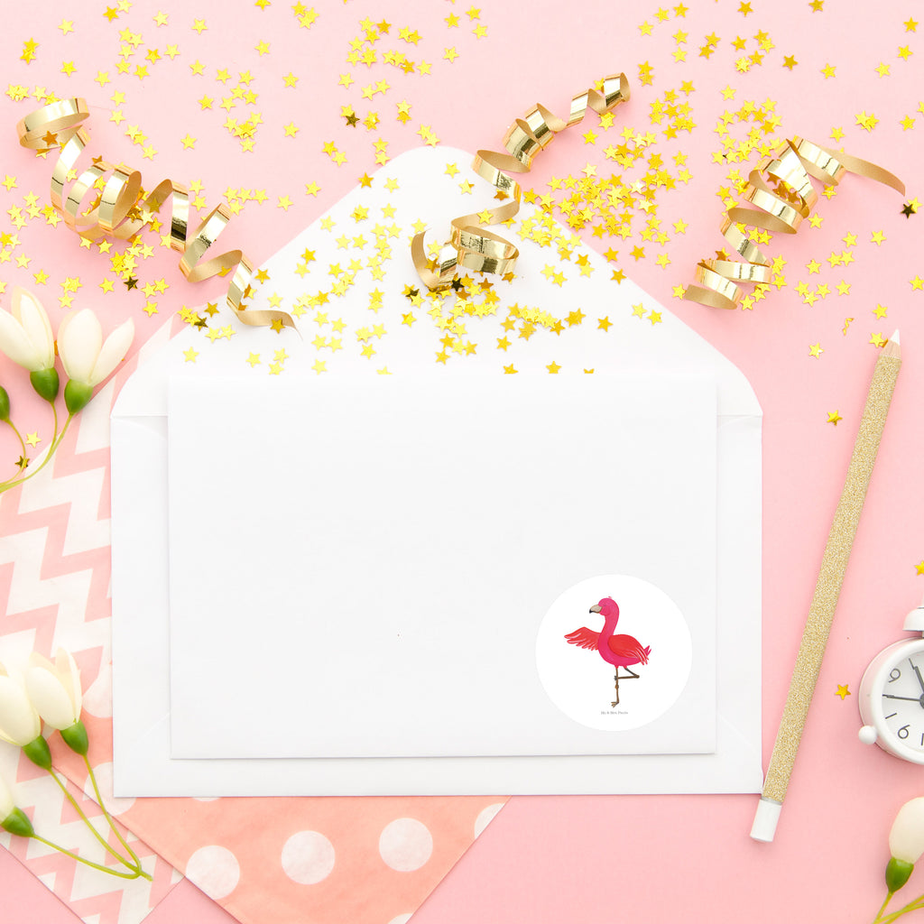 40mm Rund Aufkleber Flamingo Yoga Sticker, Aufkleber, Etikett, Flamingo, Vogel, Yoga, Namaste, Achtsamkeit, Yoga-Übung, Entspannung, Ärger, Aufregen, Tiefenentspannung