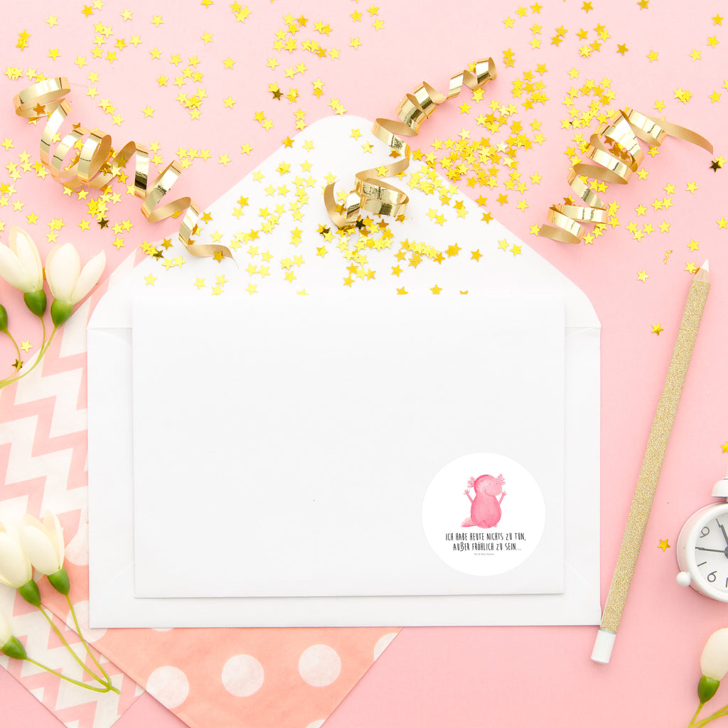 40mm Rund Aufkleber Axolotl Hurra Sticker, Aufkleber, Etikett, Axolotl, Molch, Axolot, Schwanzlurch, Lurch, Lurche, fröhlich, Spaß, Freude, Motivation, Zufriedenheit