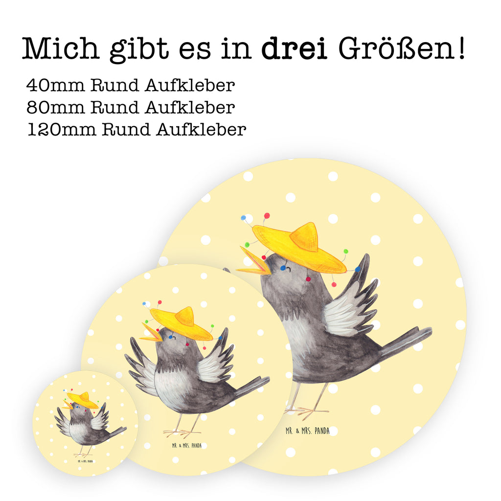 40mm Rund Aufkleber Rabe mit Sombrero Sticker, Aufkleber, Etikett, Tiermotive, Gute Laune, lustige Sprüche, Tiere, Rabe, Vogel, Vögel, Spruch positiv, fröhlich sein, glücklich sein, Glück Spruch, froh, Elster, Motivation