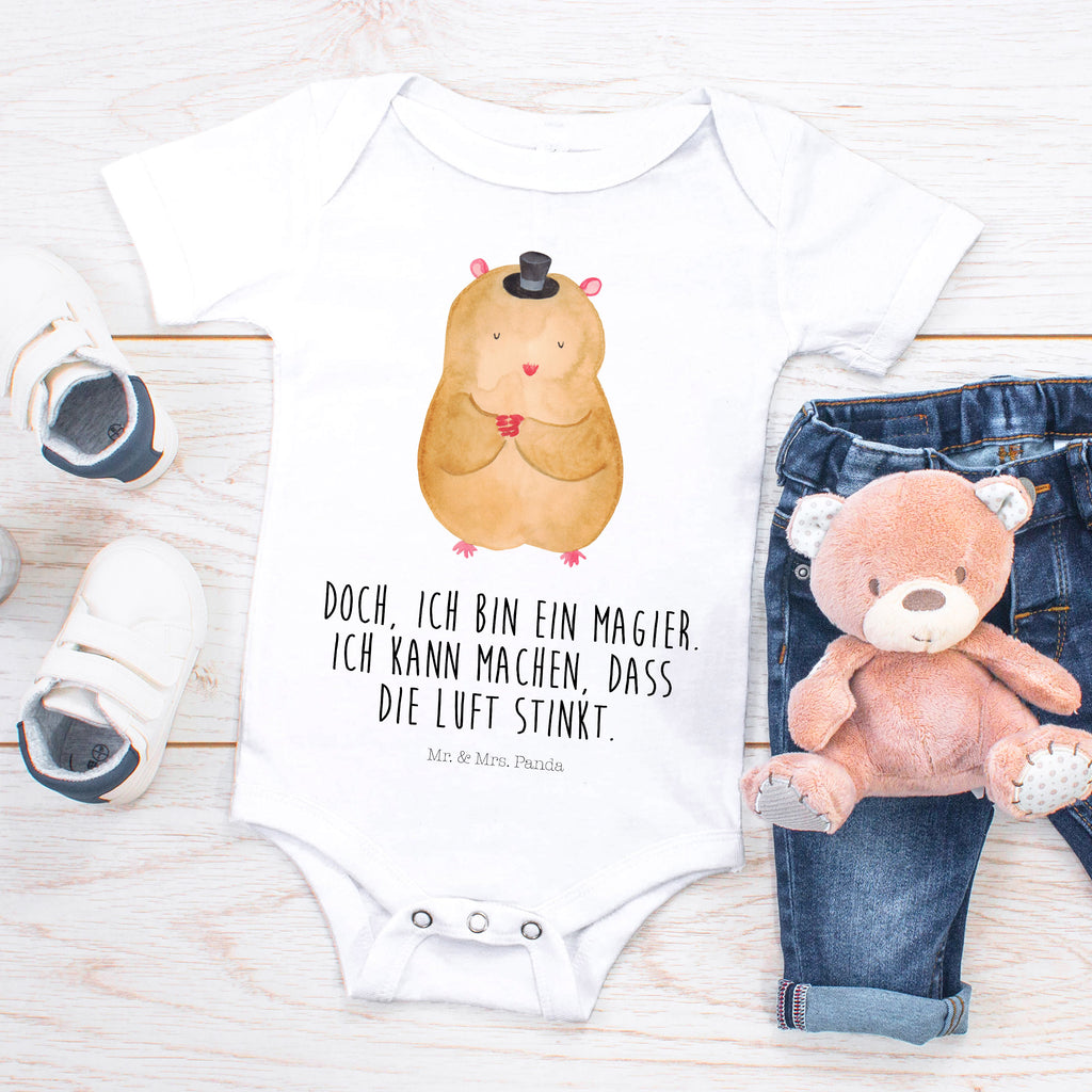 Organic Baby Body Hamster mit Hut Babykleidung, Babystrampler, Strampler, Wickelbody, Baby Erstausstattung, Junge, Mädchen, Tiermotive, Gute Laune, lustige Sprüche, Tiere, Hamster, Hut, Magier, Zylinder, Zwerghamster, Zauberer, Houdini