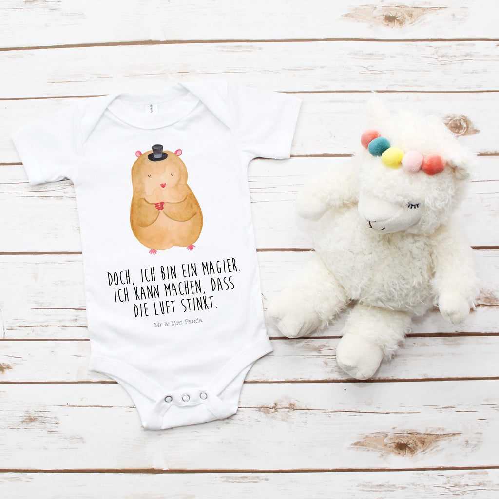 Organic Baby Body Hamster mit Hut Babykleidung, Babystrampler, Strampler, Wickelbody, Baby Erstausstattung, Junge, Mädchen, Tiermotive, Gute Laune, lustige Sprüche, Tiere, Hamster, Hut, Magier, Zylinder, Zwerghamster, Zauberer, Houdini