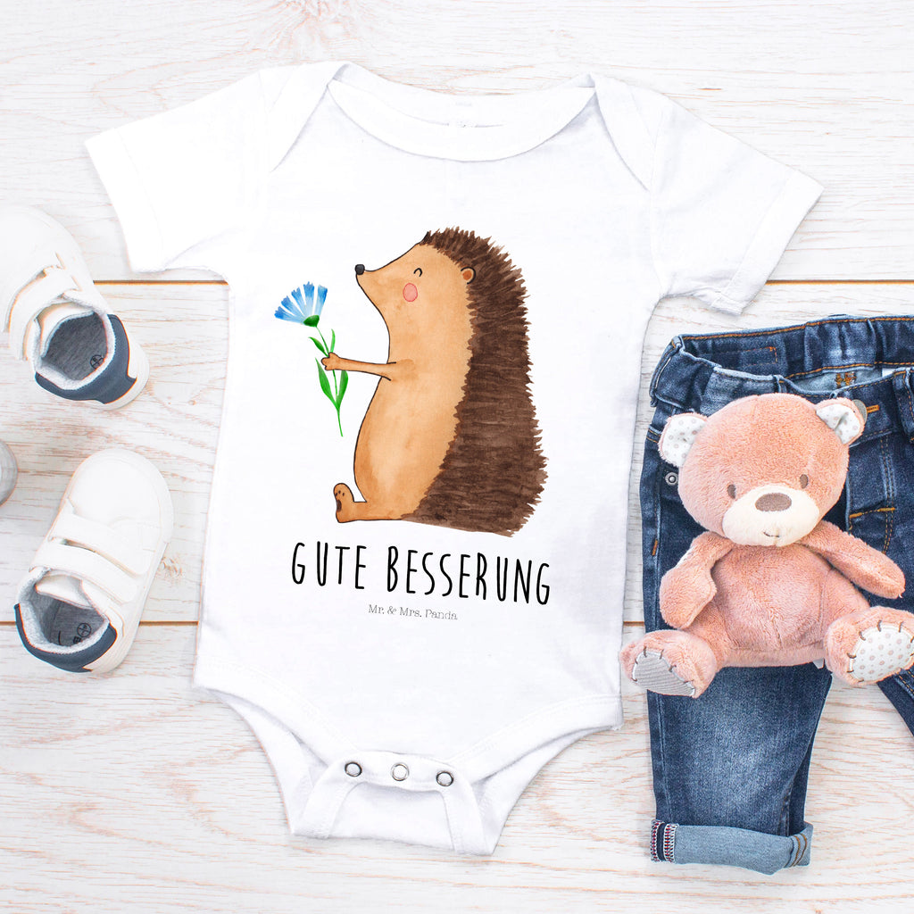 Organic Baby Body Igel mit Blume Babykleidung, Babystrampler, Strampler, Wickelbody, Baby Erstausstattung, Junge, Mädchen, Tiermotive, Gute Laune, lustige Sprüche, Tiere, Igel, Gute Besserung, Genesungswünsche, Krankheit, Krankenhaus, krank, Besuch