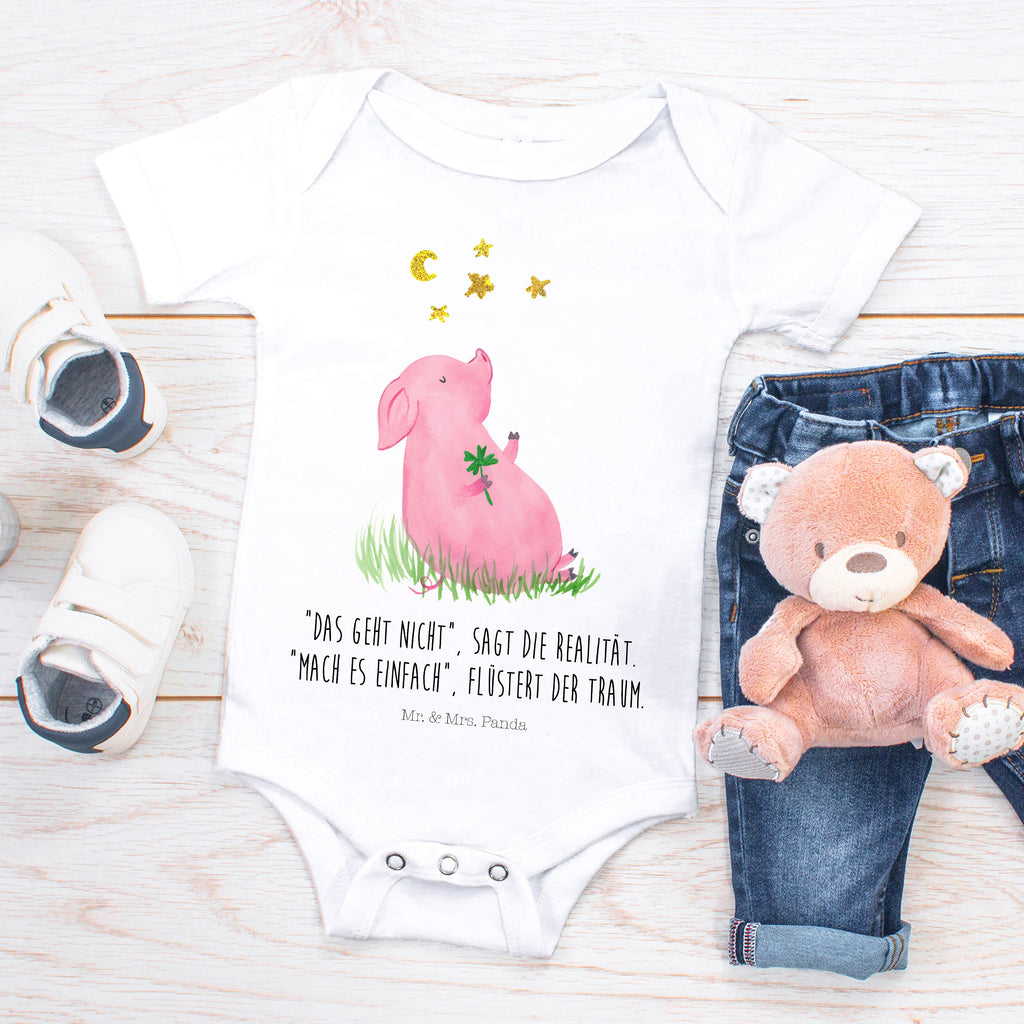 Organic Baby Body Glücksschwein Babykleidung, Babystrampler, Strampler, Wickelbody, Baby Erstausstattung, Junge, Mädchen, Tiermotive, Gute Laune, lustige Sprüche, Tiere, Glücksschwein. Glück, Schwein, Schweinchen, Sterne, Sernchen, Ziele, Träume, Motivation, Glücksbringer
