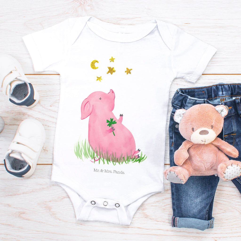 Organic Baby Body Glücksschwein Babykleidung, Babystrampler, Strampler, Wickelbody, Baby Erstausstattung, Junge, Mädchen, Tiermotive, Gute Laune, lustige Sprüche, Tiere, Glücksschwein. Glück, Schwein, Schweinchen, Sterne, Sernchen, Ziele, Träume, Motivation, Glücksbringer