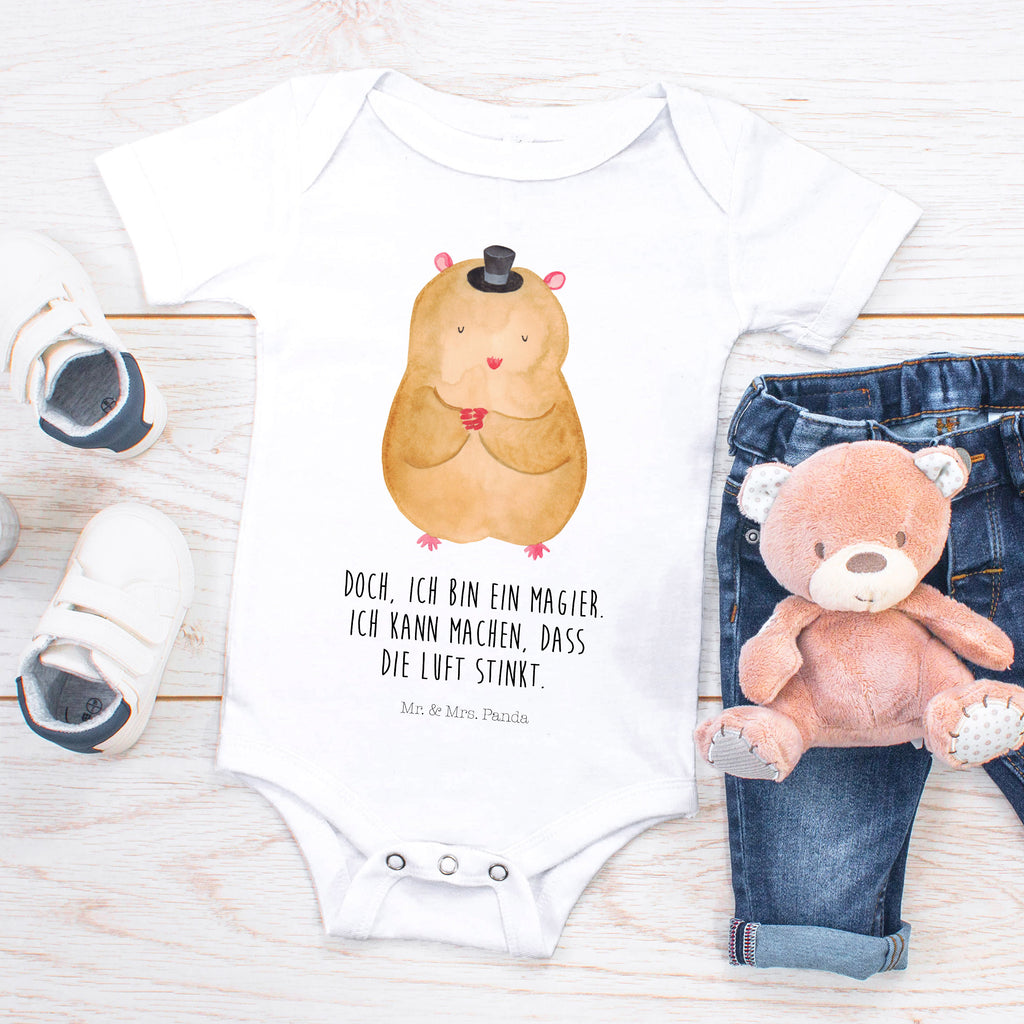 Organic Baby Body Hamster mit Hut Babykleidung, Babystrampler, Strampler, Wickelbody, Baby Erstausstattung, Junge, Mädchen, Tiermotive, Gute Laune, lustige Sprüche, Tiere, Hamster, Hut, Magier, Zylinder, Zwerghamster, Zauberer, Houdini