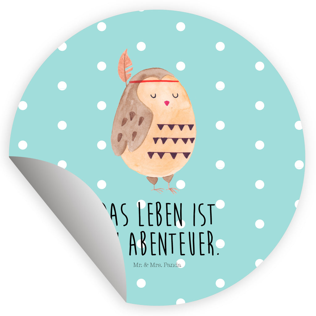 40mm Rund Aufkleber Eule Federschmuck Sticker, Aufkleber, Etikett, Eule, Eule Deko, Owl, Das Leben ist ein Abenteuer, Reisespruch, Federschmuck, Dekoration