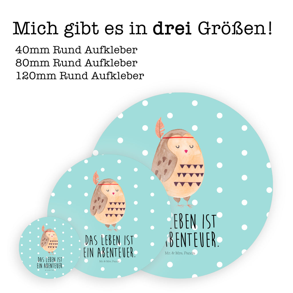40mm Rund Aufkleber Eule Federschmuck Sticker, Aufkleber, Etikett, Eule, Eule Deko, Owl, Das Leben ist ein Abenteuer, Reisespruch, Federschmuck, Dekoration
