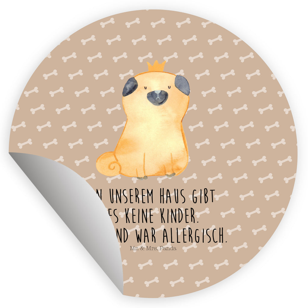 80mm Rund Aufkleber Mops Krone Sticker, Aufkleber, Etikett, Hund, Hundemotiv, Haustier, Hunderasse, Tierliebhaber, Hundebesitzer, Sprüche, Mops, allergisch, kinderlos, Hausregel, Hundebesitzer. Spruch, lustig