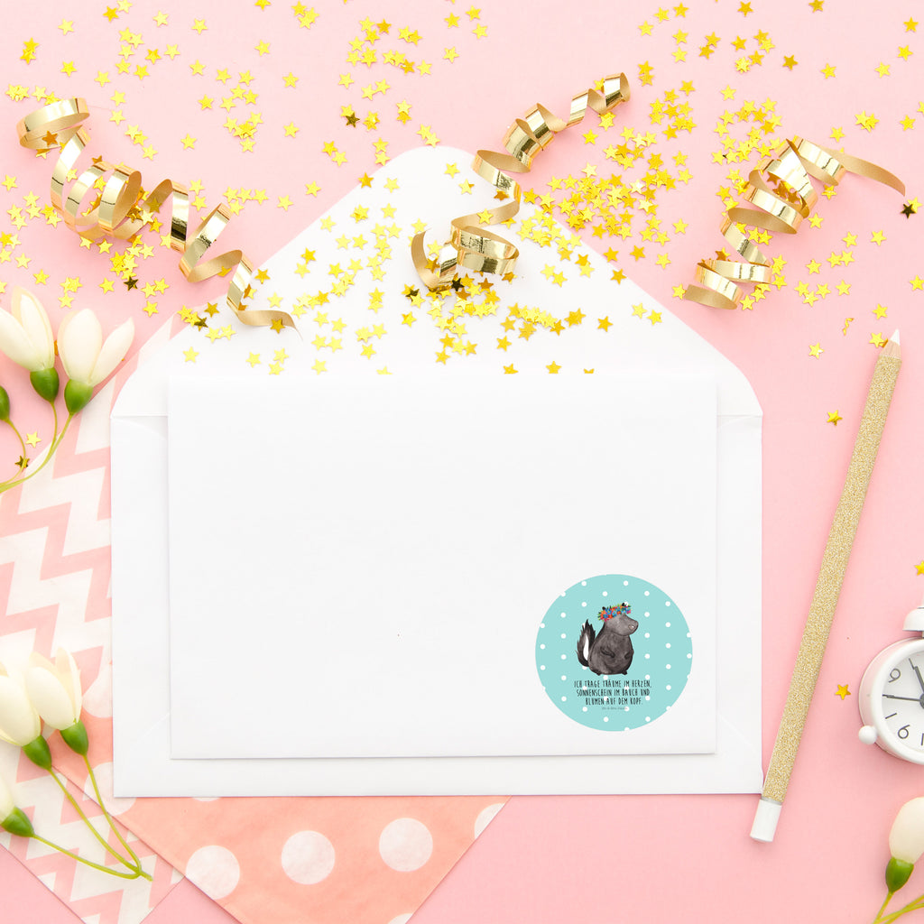 40mm Rund Aufkleber Stinktier Blumenmaedchen