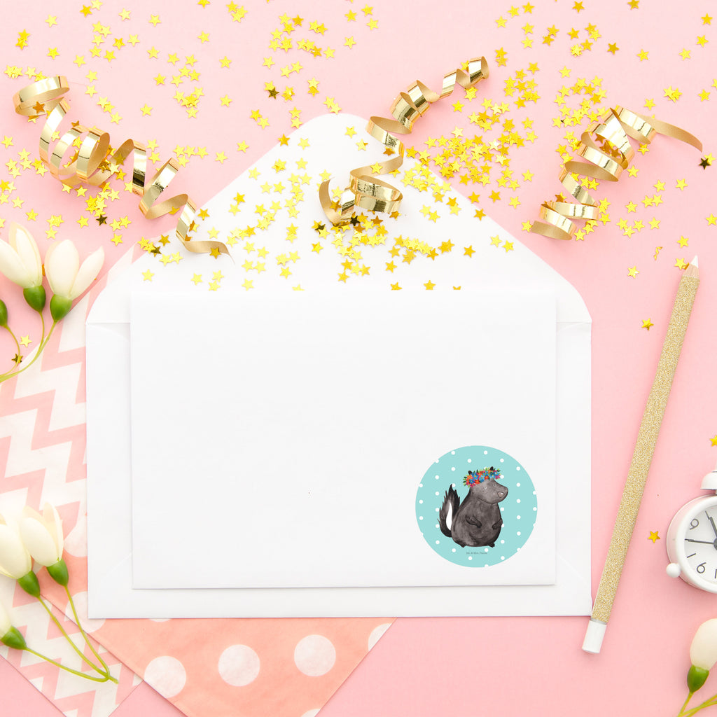 40mm Rund Aufkleber Stinktier Blumenmaedchen