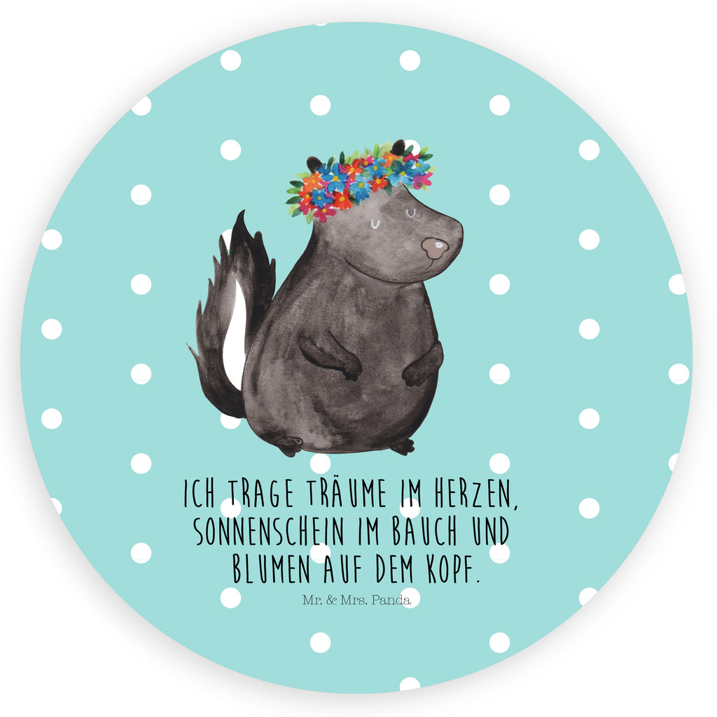 80mm Rund Aufkleber Stinktier Blumenmaedchen Sticker, Aufkleber, Etikett, Stinktier, Skunk, Wildtier, Raubtier, Stinker, Stinki, Yoga, Namaste, Lebe, Liebe, Lache