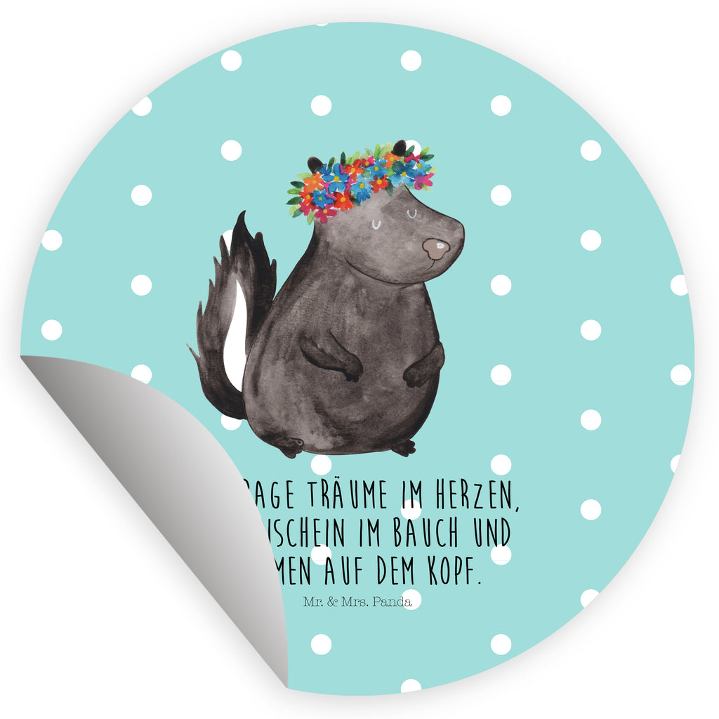 80mm Rund Aufkleber Stinktier Blumenmaedchen Sticker, Aufkleber, Etikett, Stinktier, Skunk, Wildtier, Raubtier, Stinker, Stinki, Yoga, Namaste, Lebe, Liebe, Lache