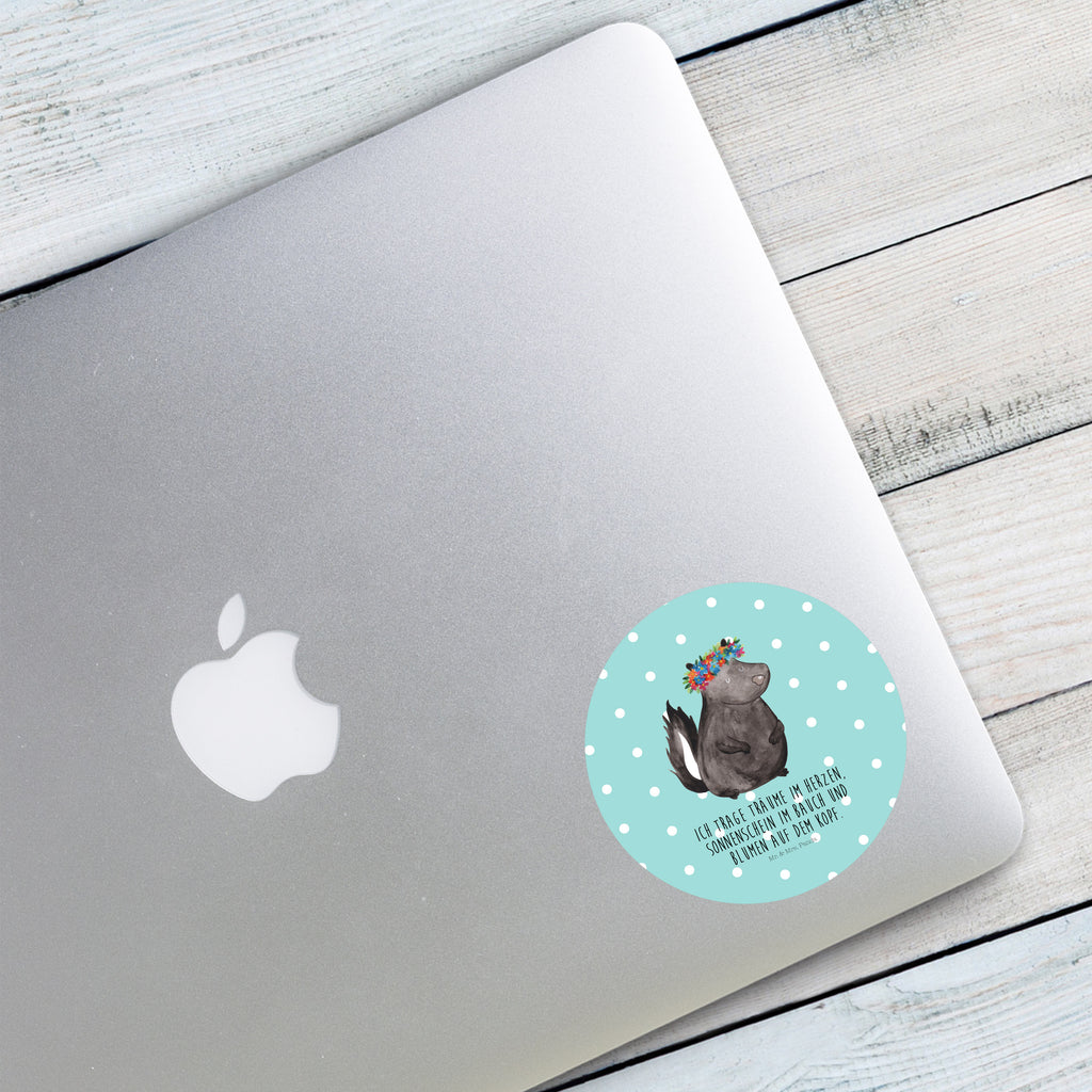 80mm Rund Aufkleber Stinktier Blumenmaedchen Sticker, Aufkleber, Etikett, Stinktier, Skunk, Wildtier, Raubtier, Stinker, Stinki, Yoga, Namaste, Lebe, Liebe, Lache