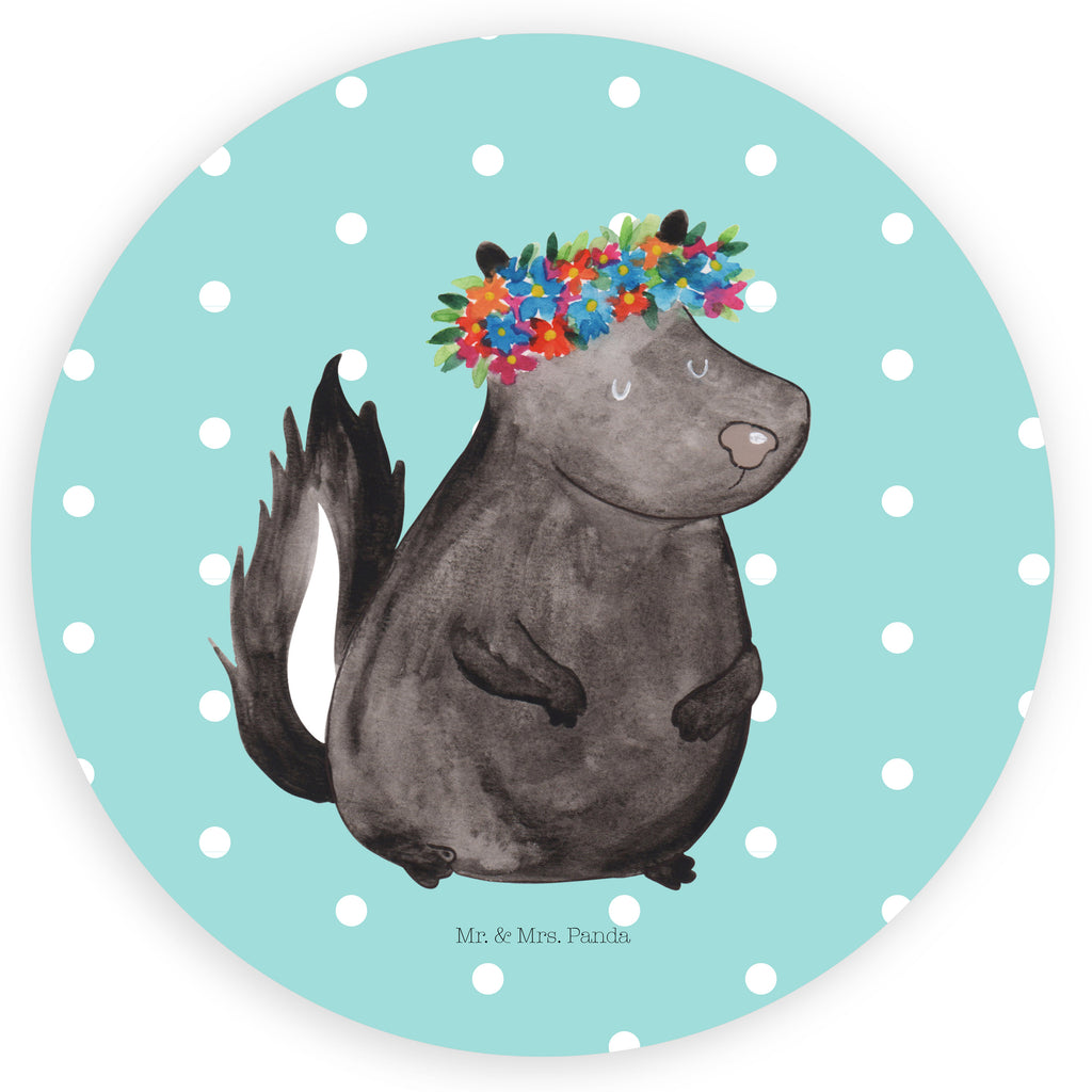 80mm Rund Aufkleber Stinktier Blumenmaedchen Sticker, Aufkleber, Etikett, Stinktier, Skunk, Wildtier, Raubtier, Stinker, Stinki, Yoga, Namaste, Lebe, Liebe, Lache