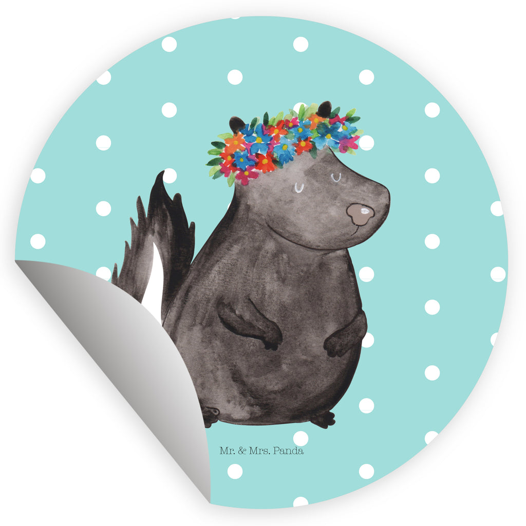 80mm Rund Aufkleber Stinktier Blumenmaedchen Sticker, Aufkleber, Etikett, Stinktier, Skunk, Wildtier, Raubtier, Stinker, Stinki, Yoga, Namaste, Lebe, Liebe, Lache
