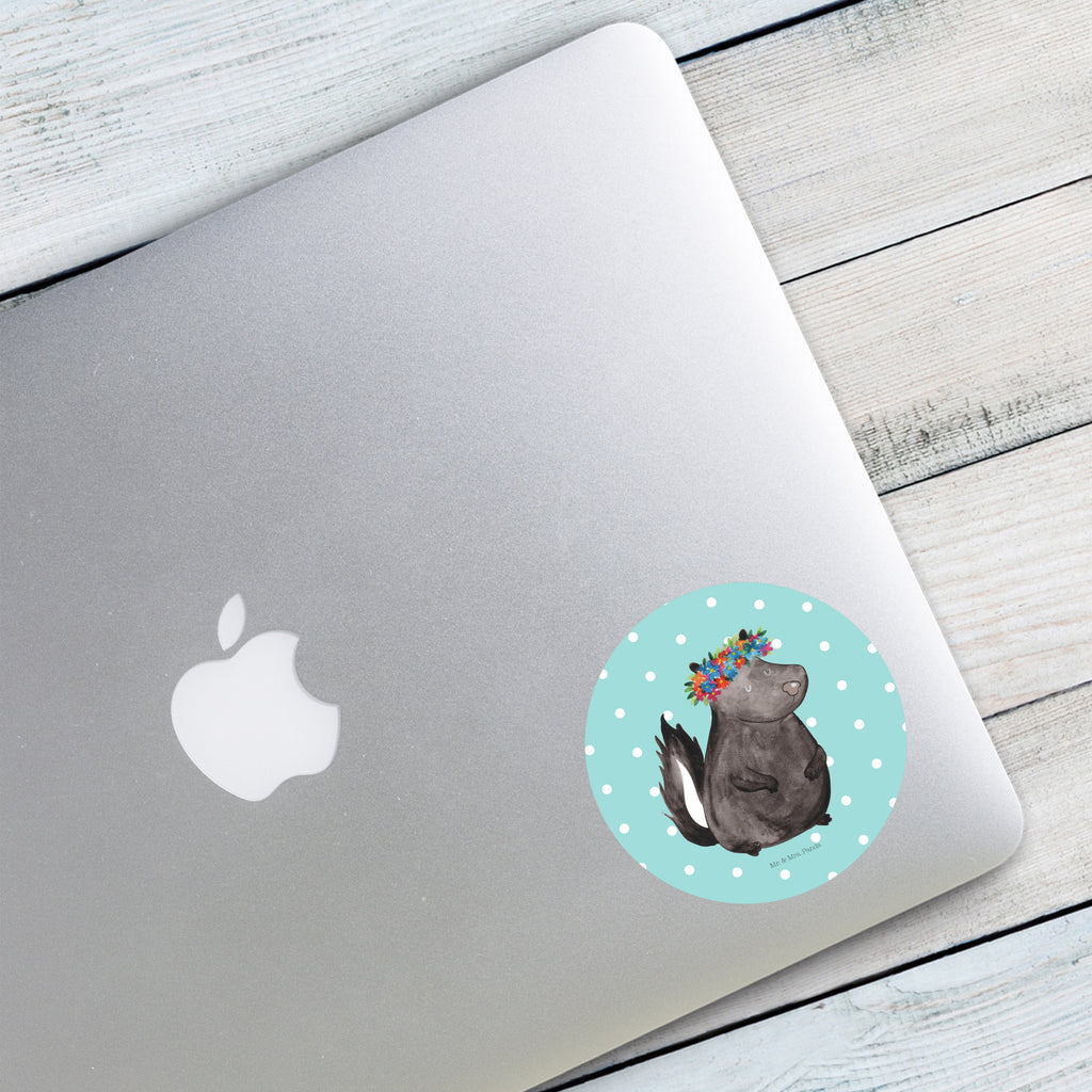 80mm Rund Aufkleber Stinktier Blumenmaedchen Sticker, Aufkleber, Etikett, Stinktier, Skunk, Wildtier, Raubtier, Stinker, Stinki, Yoga, Namaste, Lebe, Liebe, Lache