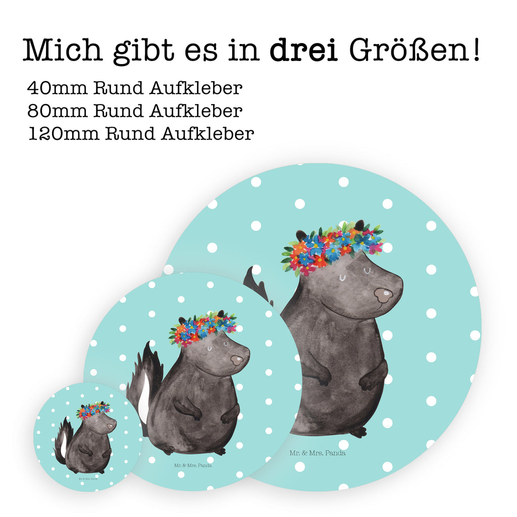 80mm Rund Aufkleber Stinktier Blumenmaedchen Sticker, Aufkleber, Etikett, Stinktier, Skunk, Wildtier, Raubtier, Stinker, Stinki, Yoga, Namaste, Lebe, Liebe, Lache