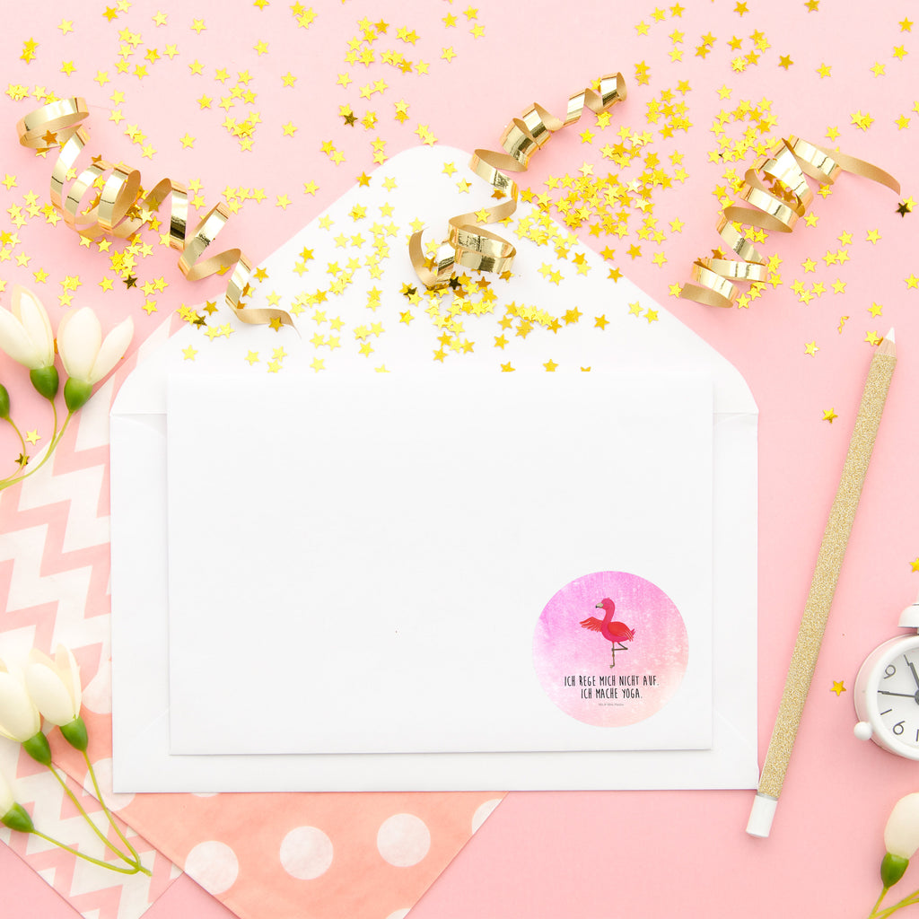 40mm Rund Aufkleber Flamingo Yoga Sticker, Aufkleber, Etikett, Flamingo, Vogel, Yoga, Namaste, Achtsamkeit, Yoga-Übung, Entspannung, Ärger, Aufregen, Tiefenentspannung