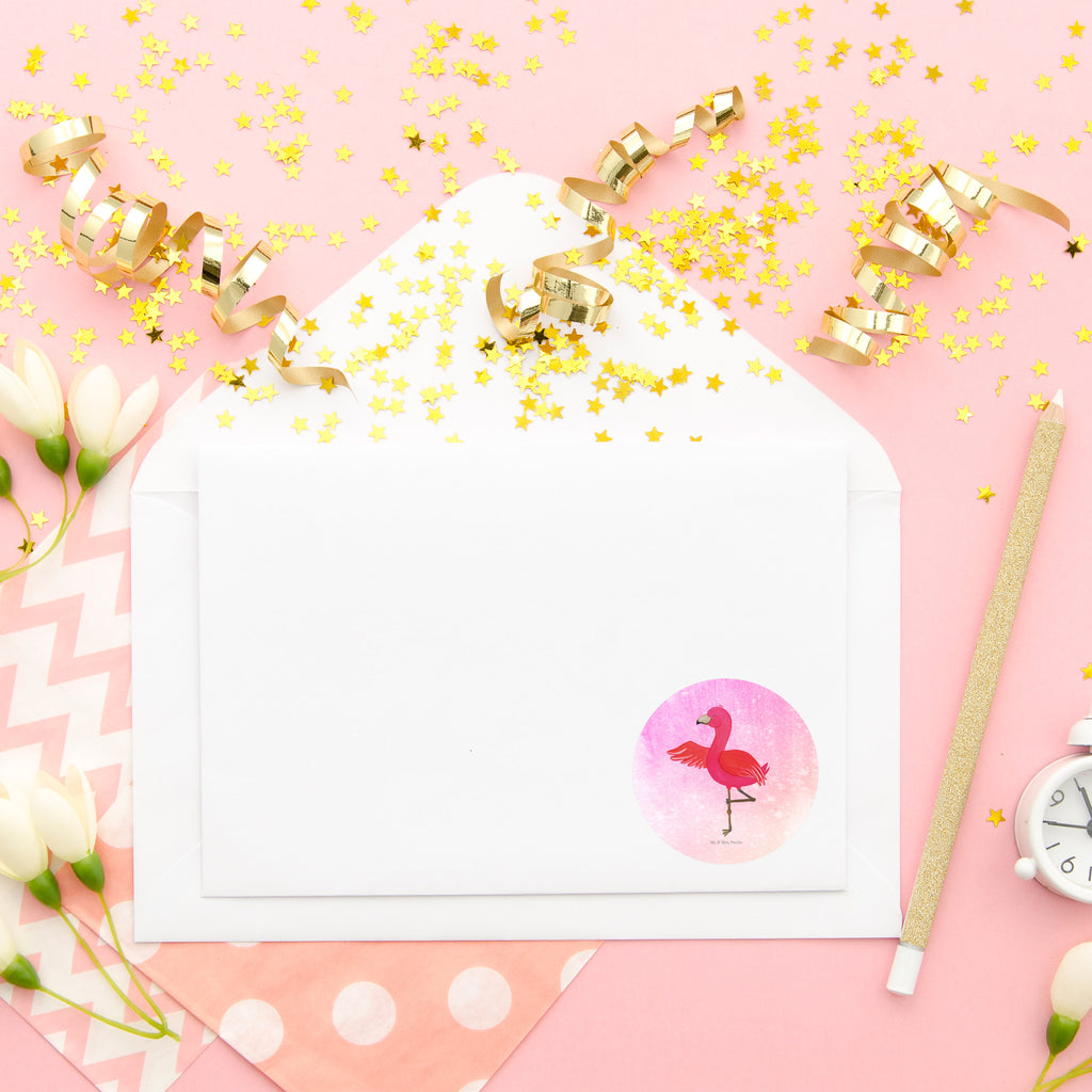 40mm Rund Aufkleber Flamingo Yoga Sticker, Aufkleber, Etikett, Flamingo, Vogel, Yoga, Namaste, Achtsamkeit, Yoga-Übung, Entspannung, Ärger, Aufregen, Tiefenentspannung