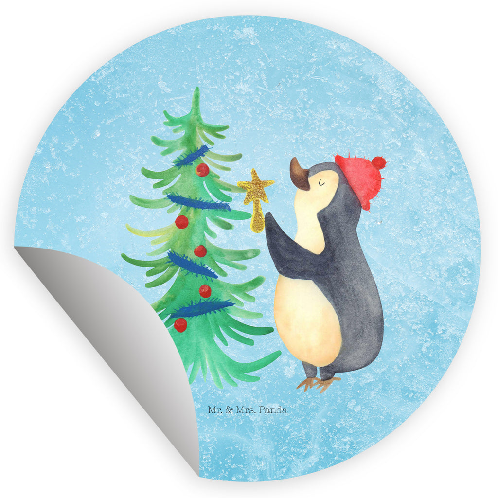 40mm Rund Aufkleber Pinguin Weihnachtsbaum Sticker, Aufkleber, Etikett, Winter, Weihnachten, Weihnachtsdeko, Nikolaus, Advent, Heiligabend, Wintermotiv, Pinguin