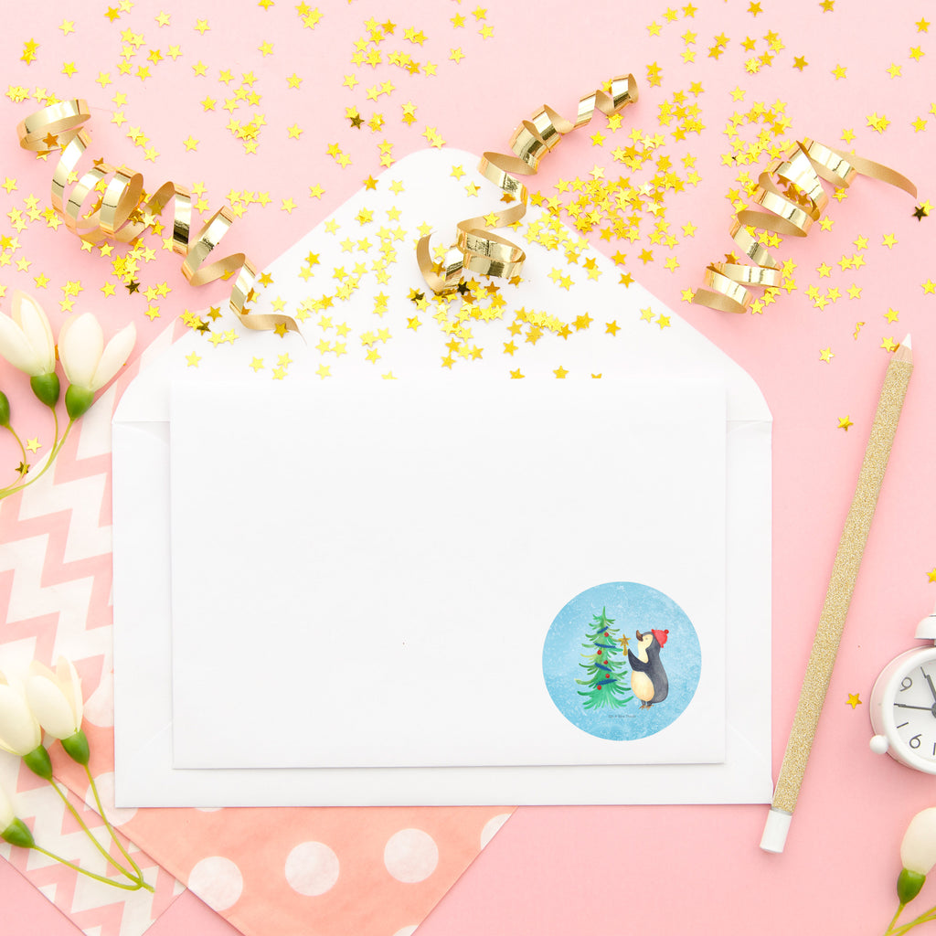 40mm Rund Aufkleber Pinguin Weihnachtsbaum Sticker, Aufkleber, Etikett, Winter, Weihnachten, Weihnachtsdeko, Nikolaus, Advent, Heiligabend, Wintermotiv, Pinguin