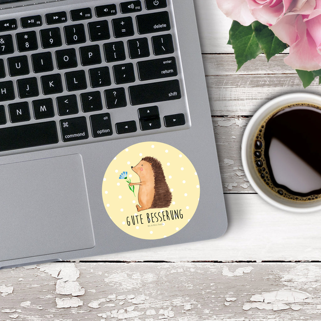 80mm Rund Aufkleber Igel mit Blume Sticker, Aufkleber, Etikett, süße Tiermotive, gute Laune, lustige Sprüche, Tiere, Igel, Gute Besserung, Genesungswünsche, Krankheit, Krankenhaus, krank, Besuch