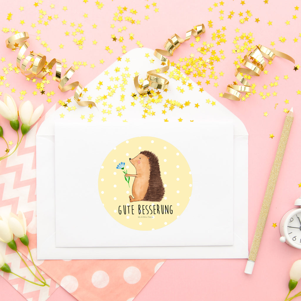 80mm Rund Aufkleber Igel mit Blume Sticker, Aufkleber, Etikett, süße Tiermotive, gute Laune, lustige Sprüche, Tiere, Igel, Gute Besserung, Genesungswünsche, Krankheit, Krankenhaus, krank, Besuch