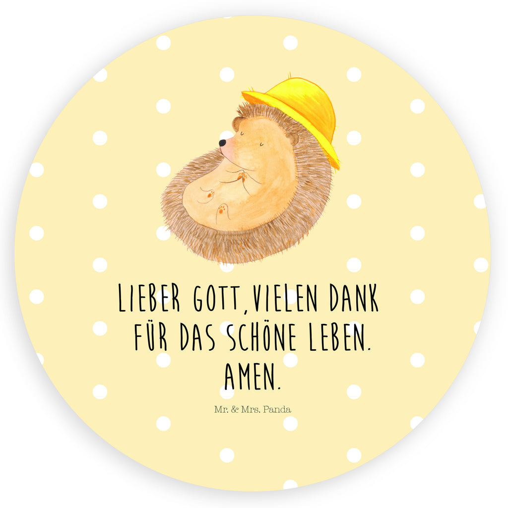 80mm Rund Aufkleber Igel betet Sticker, Aufkleber, Etikett, Tiermotive, Gute Laune, lustige Sprüche, Tiere, Igel, Igel mit Hut, Sonnenhut, Gott, Amen, beten, Leben, Dankbarkeit, Dankbar sein, dankbar, genießen
