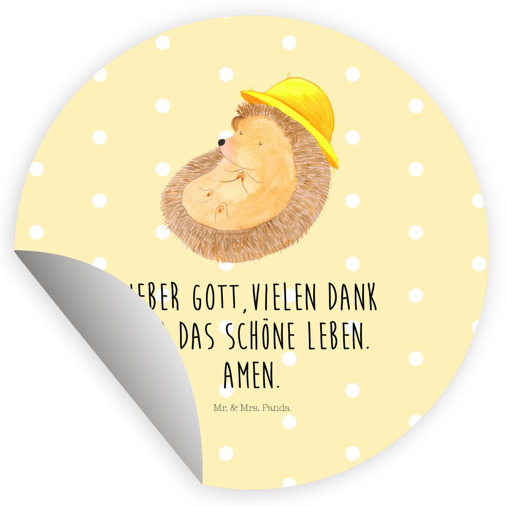 80mm Rund Aufkleber Igel betet Sticker, Aufkleber, Etikett, Tiermotive, Gute Laune, lustige Sprüche, Tiere, Igel, Igel mit Hut, Sonnenhut, Gott, Amen, beten, Leben, Dankbarkeit, Dankbar sein, dankbar, genießen