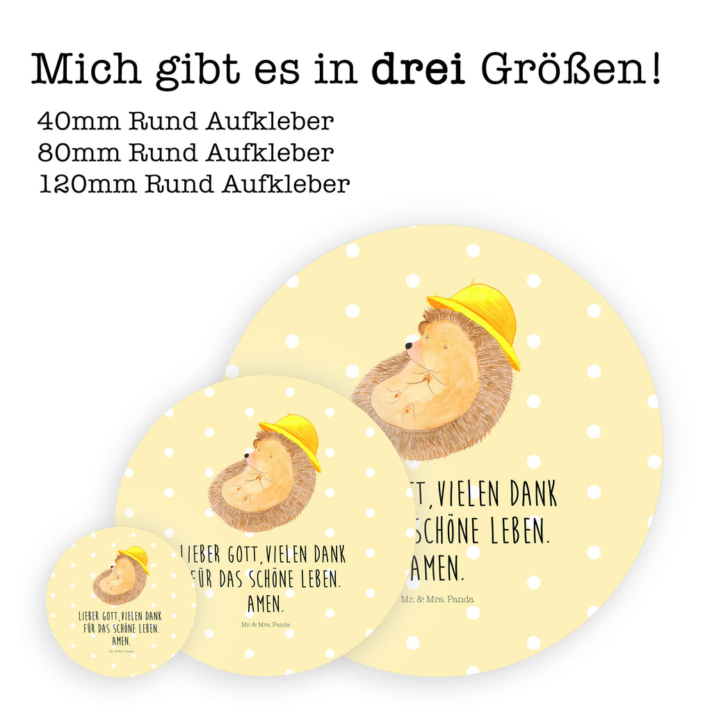 80mm Rund Aufkleber Igel betet Sticker, Aufkleber, Etikett, Tiermotive, Gute Laune, lustige Sprüche, Tiere, Igel, Igel mit Hut, Sonnenhut, Gott, Amen, beten, Leben, Dankbarkeit, Dankbar sein, dankbar, genießen