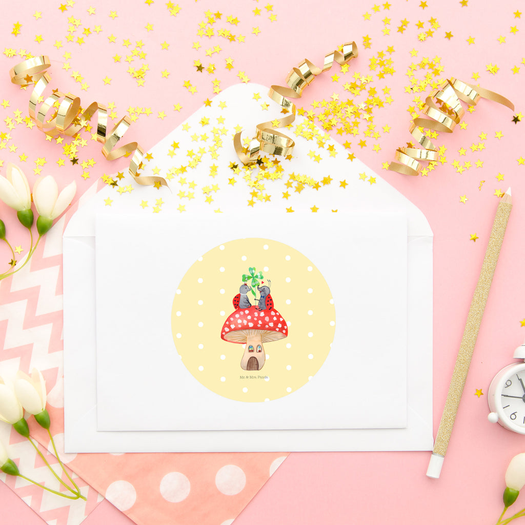 80mm Rund Aufkleber Marienkäfer Paar Fliegenpilz Sticker, Aufkleber, Etikett, süße Tiermotive, gute Laune, lustige Sprüche, Tiere, Haus, Wohnung, zuhause, Fliegenpilz, Marienkäfer, Fleigenpilzhaus