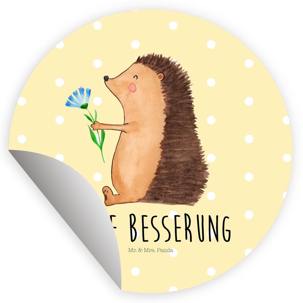 40mm Rund Aufkleber Igel mit Blume Sticker, Aufkleber, Etikett, Tiermotive, Gute Laune, lustige Sprüche, Tiere, Igel, Gute Besserung, Genesungswünsche, Krankheit, Krankenhaus, krank, Besuch
