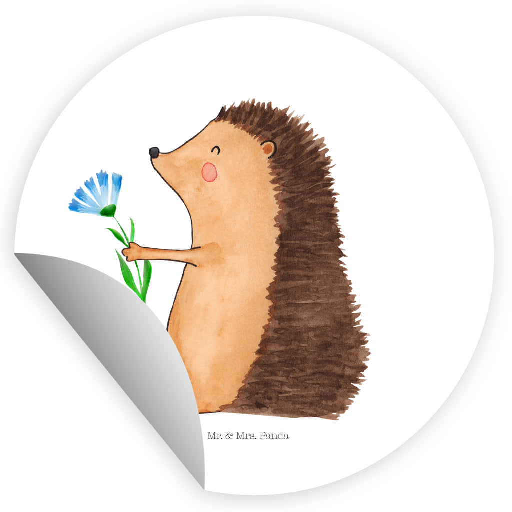 40mm Rund Aufkleber Igel mit Blume Sticker, Aufkleber, Etikett, Tiermotive, Gute Laune, lustige Sprüche, Tiere, Igel, Gute Besserung, Genesungswünsche, Krankheit, Krankenhaus, krank, Besuch