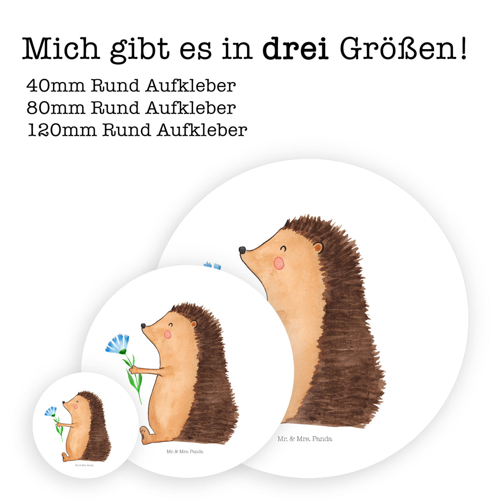 40mm Rund Aufkleber Igel mit Blume Sticker, Aufkleber, Etikett, Tiermotive, Gute Laune, lustige Sprüche, Tiere, Igel, Gute Besserung, Genesungswünsche, Krankheit, Krankenhaus, krank, Besuch