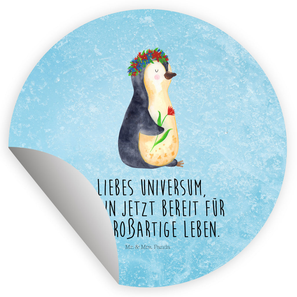 80mm Rund Aufkleber Pinguin Blumenkranz Sticker, Aufkleber, Etikett, Pinguin, Pinguine, Blumenkranz, Universum, Leben, Wünsche, Ziele, Lebensziele, Motivation, Lebenslust, Liebeskummer, Geschenkidee