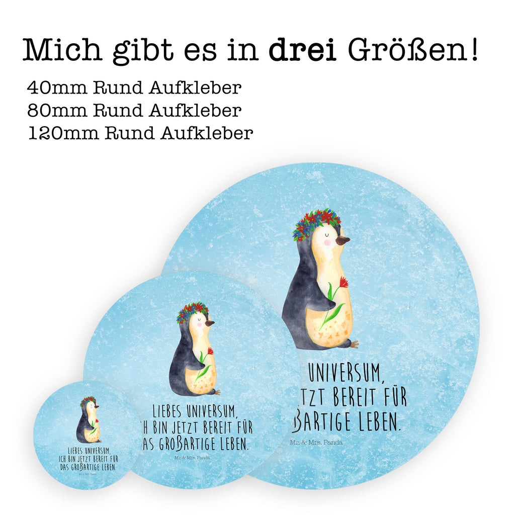 80mm Rund Aufkleber Pinguin Blumenkranz Sticker, Aufkleber, Etikett, Pinguin, Pinguine, Blumenkranz, Universum, Leben, Wünsche, Ziele, Lebensziele, Motivation, Lebenslust, Liebeskummer, Geschenkidee