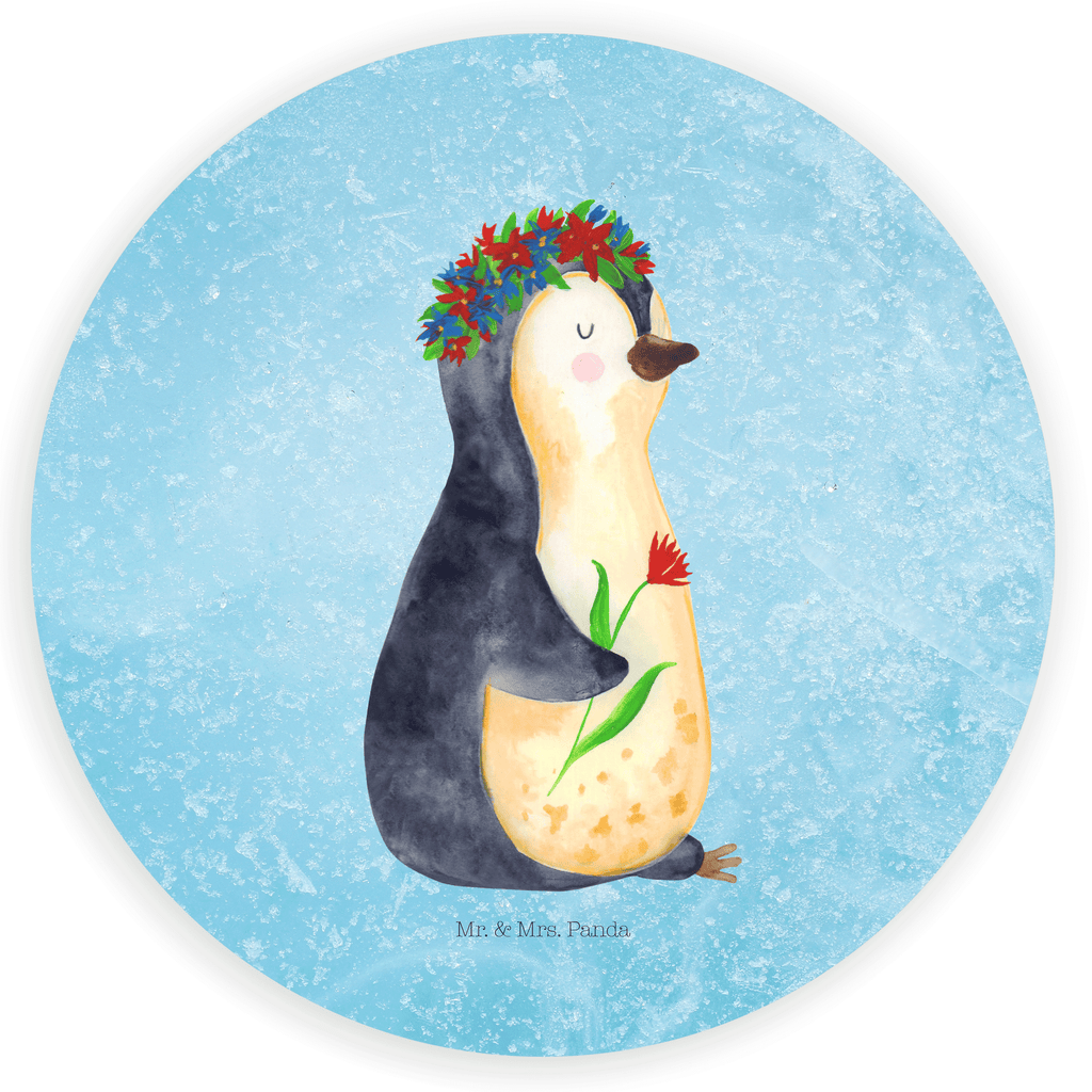 80mm Rund Aufkleber Pinguin Blumenkranz Sticker, Aufkleber, Etikett, Pinguin, Pinguine, Blumenkranz, Universum, Leben, Wünsche, Ziele, Lebensziele, Motivation, Lebenslust, Liebeskummer, Geschenkidee